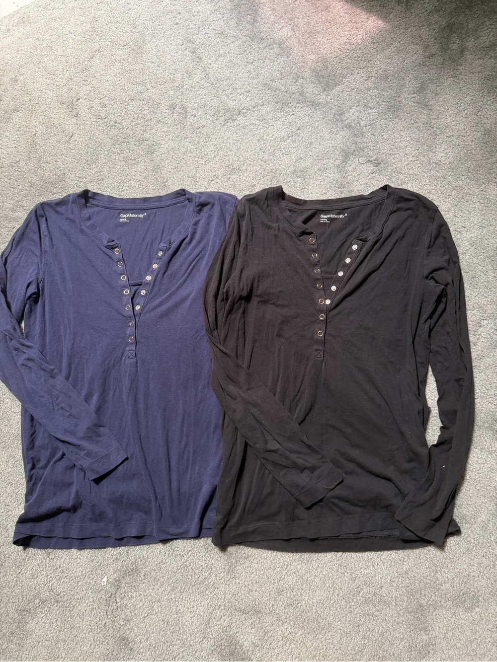 GAP Maternity Bundle Long Sleeve Henley Top with Snap Placket, Navy, Black